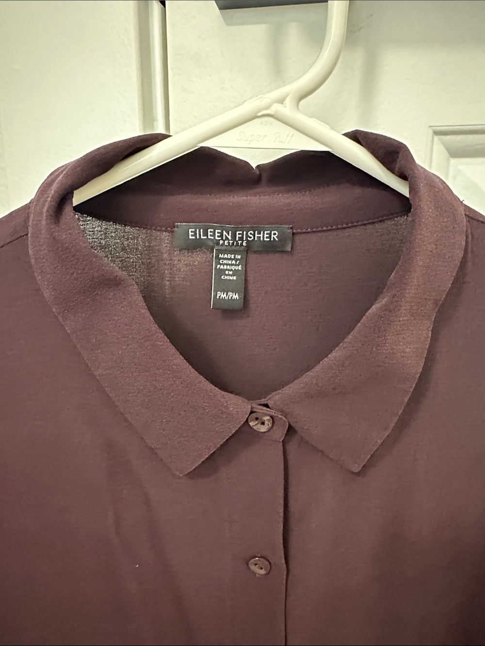 EILEEN FISHER Petite Silk Georgette Crepe Classic Button-Front Top 100% silk